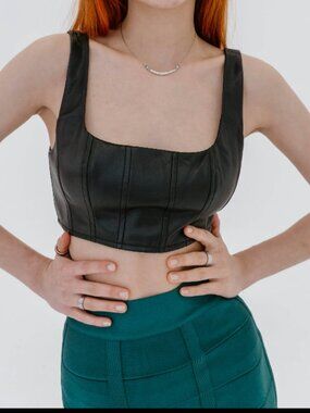 NWT STAUD WELLS FAUX LEATHER CROP TOP
